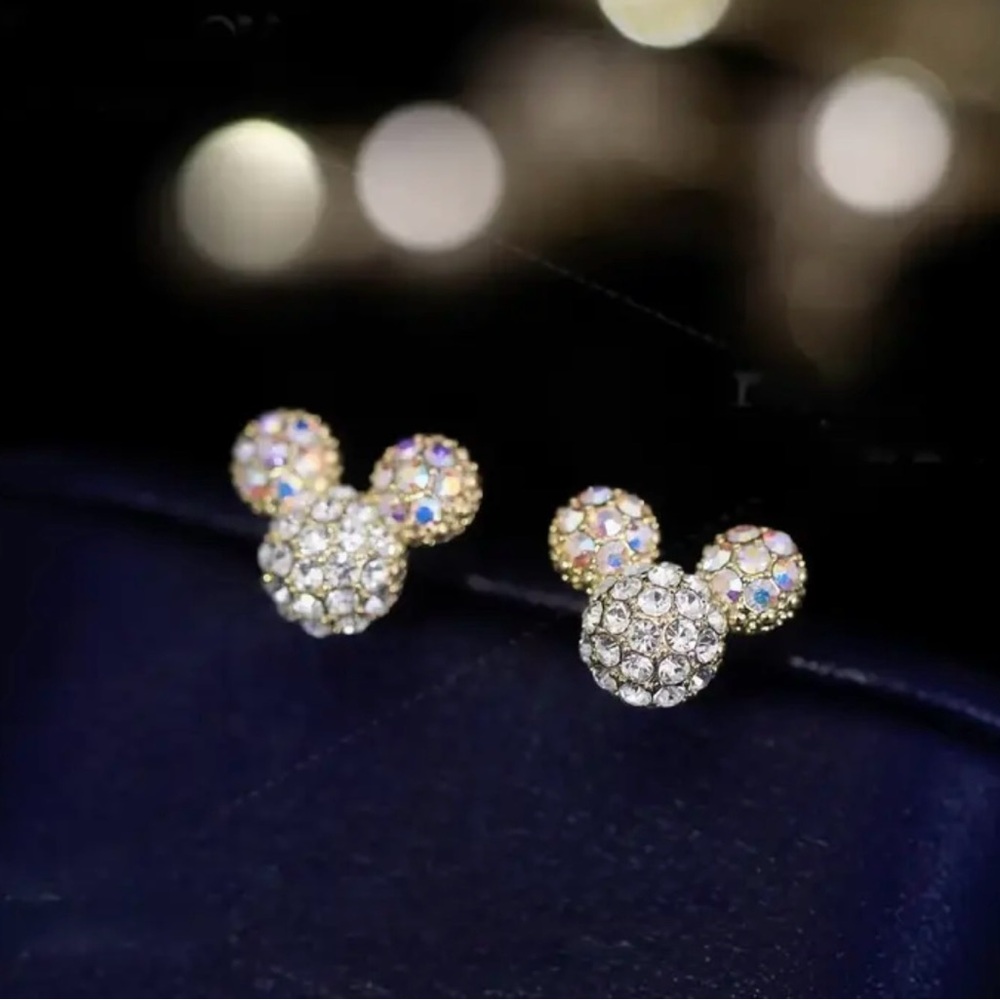 Minnie Mouse Silver Diamond Stud Earrings